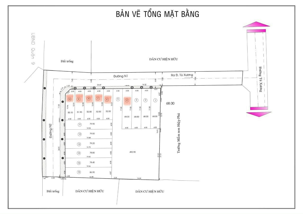 Bán đất 68m2 hẻm 8m 1 sẹc đường Tú Xương, Hiệp Phú Q.9